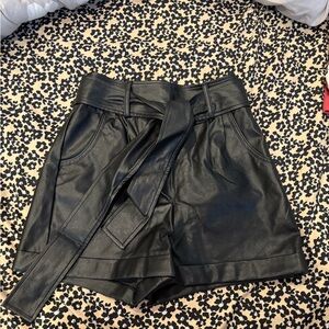 Express Black Faux Leather High Waist Paperbag Shorts